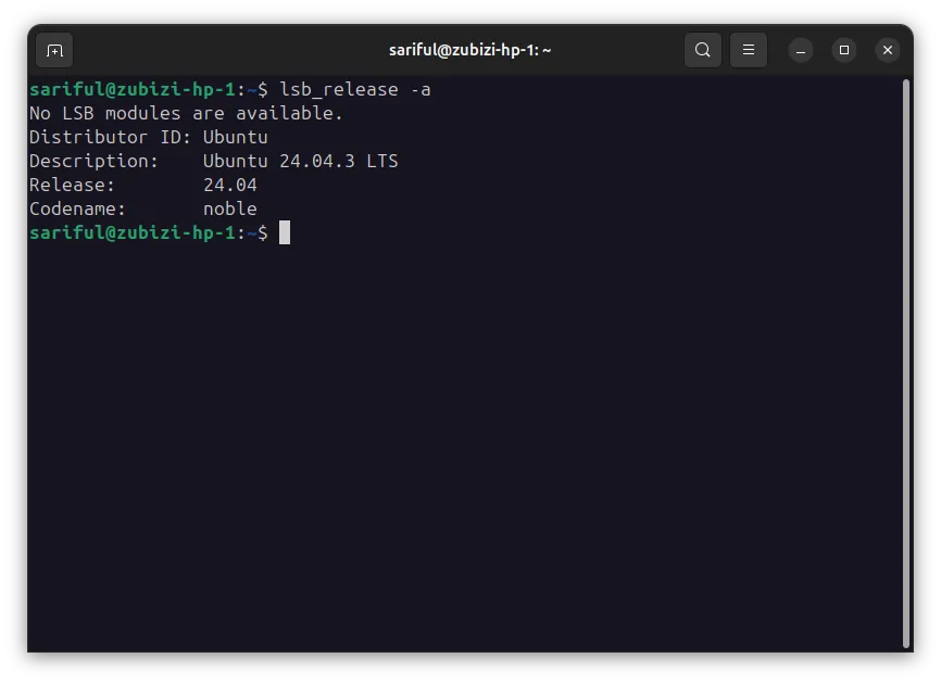 Terminal lsb_release command output