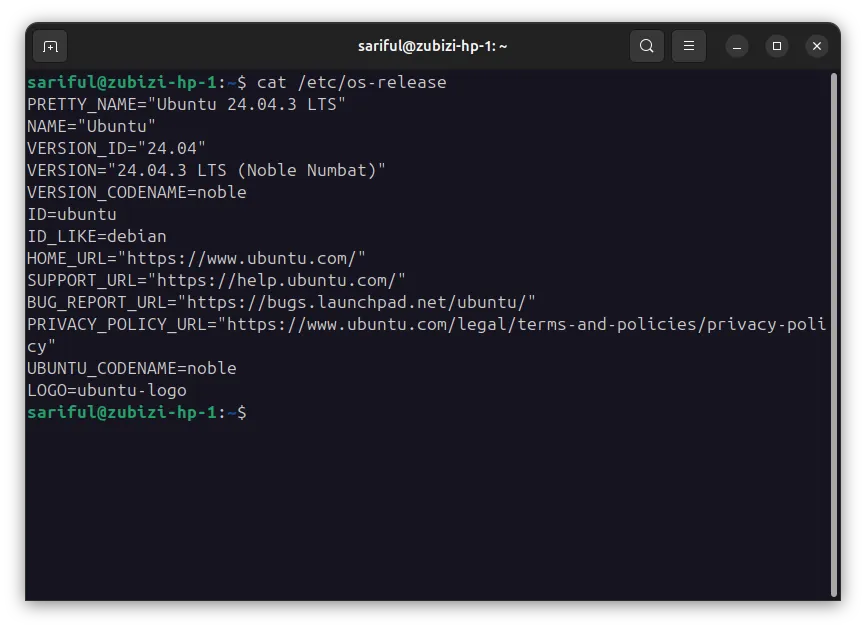 Terminal cat /etc/os-release command output